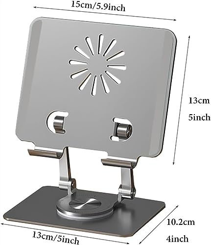 Book Stand for Reading, Cookbook Stand with 360° Rotating Base, Laptop Stand Adjustable Height, Book Holders for Reading, Notebook Stand for Desk, Tablet (Silver) (Silver)