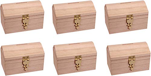 Creative Hobbies Pack of 6 Ready to Decorate Wood Treasure Chest Box Savings Bank with Coin Slot, Hinged Lid and Lockable Front Clasp, DIY Craft by Creative Hobbies - Used condition - US$21.20