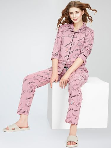 Image of ZEYO Night Suit for Women's Cup & Saucer Printed Cotton Night Dress of Shirt and Pajama Set 5757