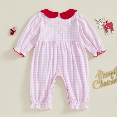Amiblvowa Newborn Baby Girl Christmas Outfit Ruffle Long Sleeve Plaid Santa Embroidery Romper Jumpsuit One Piece Clothes2