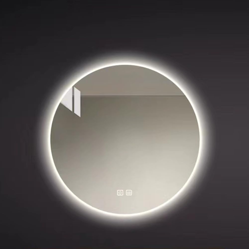 Okrągłe lusterko łazienkowe LED przeciwmgielne ścienne z przełącznikiem dotykowym, funkcją ściemniania, buforem przeciwmgielnym i przełącznikiem czujnika dotykowego