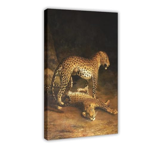 Poster Deux léopards couchés Agasse déco murale sur toile avec cadre suspendu 20x30 cm