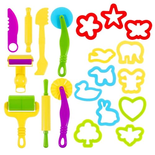 Juego de 20 herramientas de plastilina, accesorios de plastilina con varias formas de moldeo, cortadores de plastilina, rodillo de arcilla y herramientas de modelado, colores para niños y niñas