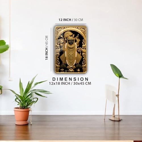 Image of Shrinathji Gold Slim Photo Frame, Nathdwara Shreenathji, Ultra High Gloss Lamination (12x18 Inch)