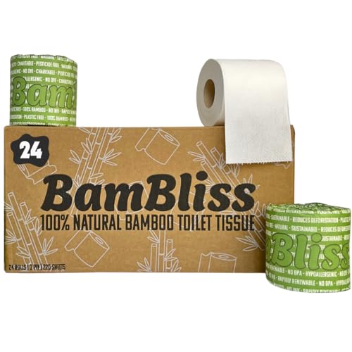 BamBliss Premium Bamboo Toilet Paper | 24 Pack Wrapped 3-Ply Toilet Roll | Eco-Friendly Toilet Paper | Plastic Free, Soft, Sustainable & Biodegradable Loo Roll (24 Count (Pack of 1), 24, Rolls)
