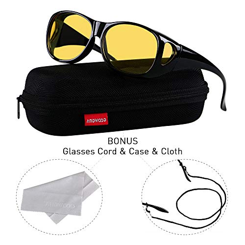 ANDWOOD Night Vision Glasses for Driving Men Women Anti Glare Polarized Clearsight Wrap Around Fit Over Sunglasses2