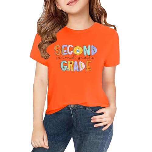 Girls 2nd Grade Shirt Back to School Outfits First Day of School Graphic Round Neck T-Shirts Kids Summer Tee Tops