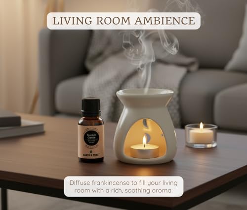 Image of Earth N Pure Ceramic Aroma White Diffuser Burner with 10Ml Frankincense Oil & 2 Pcs Candles Strong & Long-Lasting Fragrance | Perfect for Gift Set