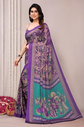 Image of MIRCHI FASHION Women Saree Ethnic Motif Print Chiffon | Breathable Lightweight Plain Weave Sari for Office and Daily Use (Available in 20 Designs)