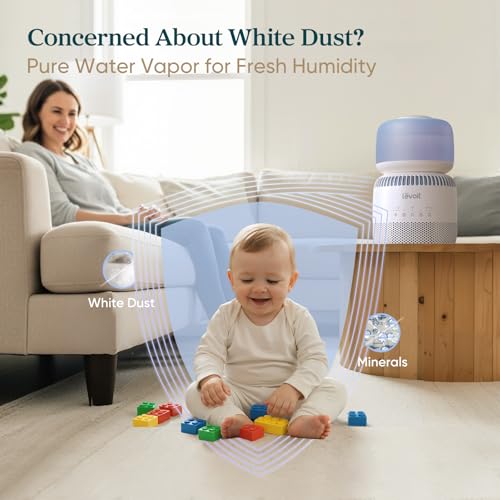 Image of Levoit Evaporative Humidifiers for Bedroom Baby, Dual Air and Water Filters | Separate Sensor, Blue Light Free for Nursery Nightlight, Auto Dry, Smart Control & Alexa, Auto Mode, 3.8L Tank for 36H