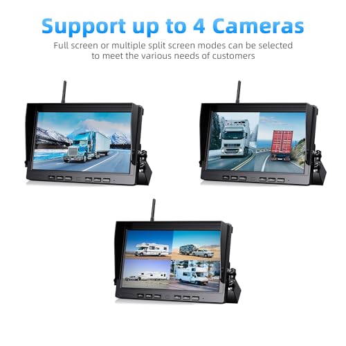 Image of eRapta 4 Wireless Backup Camera System with HD 2K 10-Inch Loop Recording Monitor, Quad Channels Full-Field Cameras IR Night Vision for Trailer /RV /Truck /Camper /Bus-AW104SL