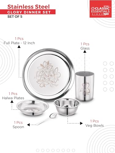 Image of Classic Essentials Stainless Steel Dinner Set|Heavy Gauge|Kitchen Set|Permanent Laser-Glory