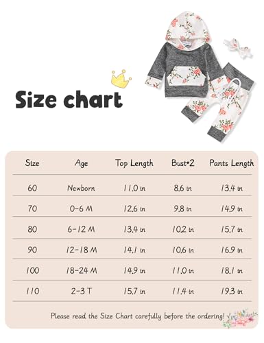 Image of Baby Girls Long Sleeve Flowers Hoodie Tops and Pants Outfit with Kangaroo Pocket Headband