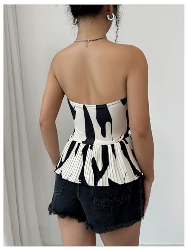 SweatyRocks Women's Ruffle Sleeveless Blouse Color Block Tube Tops Strapless Pleated Tops2