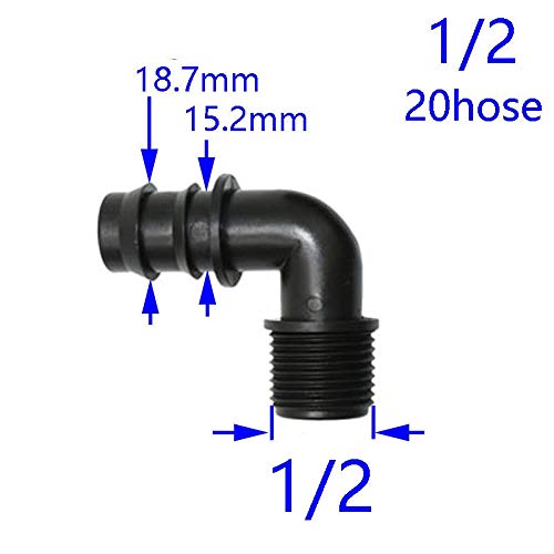 LXH-SH Easy to install 20pcs Male 1/2 3/4 To 16mm 20mm 25mm Elbow Barb Connector 90 Degrees Water Connector 1/2 3/4 25mm Hose Adapter (Color : 1I2x20mm)