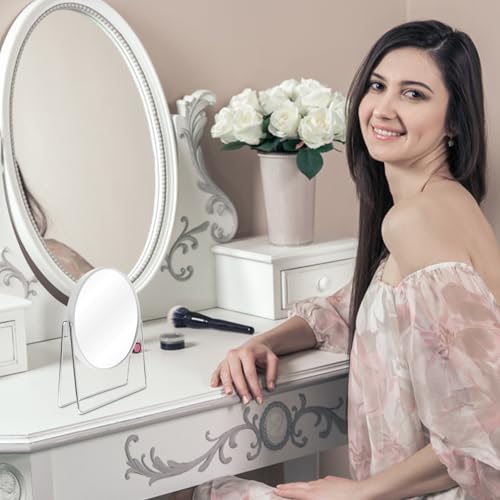 Espejo de maquillaje de mesa doble cara con soporte metálico giratorio miniatura 5