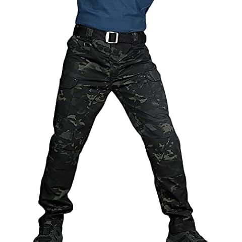 Luhan Men's Tactical Trousers Waterproof Ripstop Cargo Trousers with Multi-Pocket, Lightweight Outdoor Hiking Combat Pants(Size:XL,Color:Dark Camo) Cover
