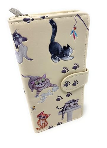 Shag Wear Playful Cats Large Wallet for Women and Teen Girls Vegan Faux Leather Beige 7