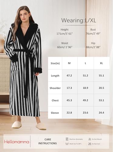 Image of Hellomamma Long Hooded Robe for Women Luxurious Flannel Fleece Full Length Bathrobe Winter Warm Pajamas Shower Nightgown