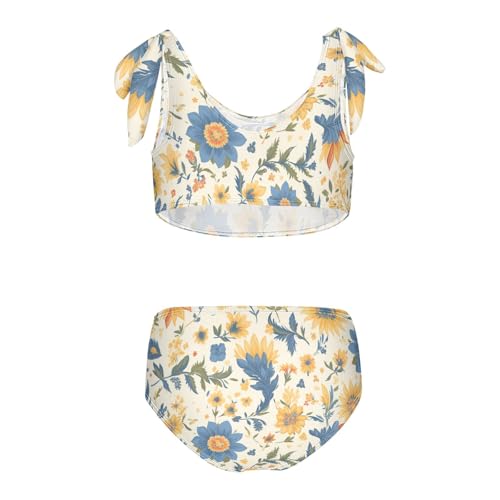 KLL Paisley Watercolor Floral Pattern Tile Flowers Girls 2 Piecing Bikini Sets Scoop Neck Bathing Suit Swimwear Adjustable2