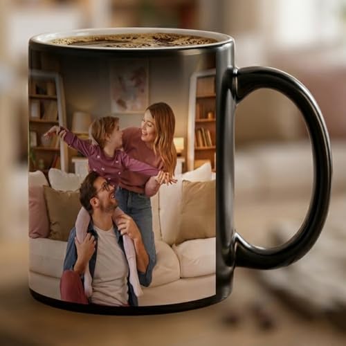 Image of KivStar Secret Reveal Personalized Photo Magic Mug - Custom Name & Quote - Black Ceramic Color Changing Mug (325ml) for Birthday, Anniversary, Valentine's Gift.