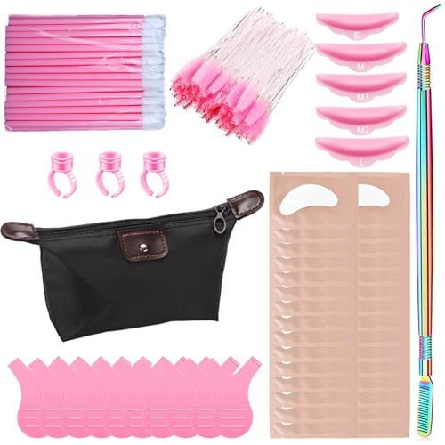 Lash Lift Kit, 30 Lash Lift Rods Silicone Eyelash Pads 1 Eyelash Separator Tool with Separation Comb 3 Glue Rings 10 Y-shap Brushes 50 Cotton Swabs 1 Bag 50 Crystal Mascara Brushes 30 Pairs Eye Pads