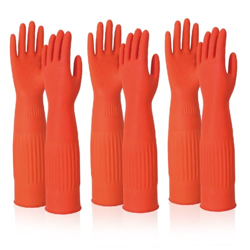 Guantes de lavado 3 par de 15 pulgadas de 15 pulgadas Guantes de limpieza de látex sin deslizamiento Protectora elástica amigable para la piel para limpiar el hogar, la cocina, el baño, automóvil