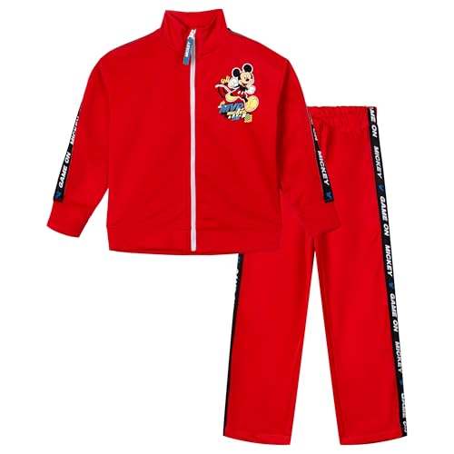 Disney Mickey Mouse Big Boys Zip Up Jacket and Pants Tracksuit Outfit Set Red Mickey Mouse 10-12