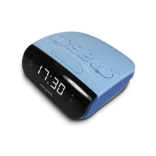 Metronic 477033 Uhrenradio - Radiowecker FM Radio Duo Colors LED Anzeige Blau/Schwarz
