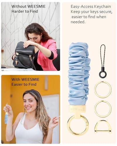 Image of WEESMILE Scrunchie Keychain Wristlet for Car Key Chain with D Key Ring