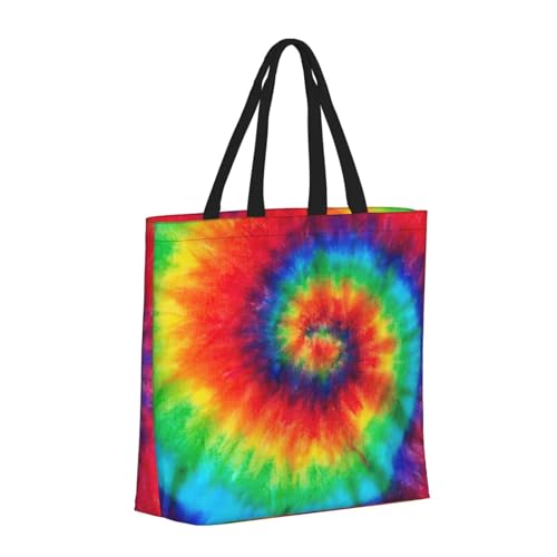 Large Capacity Shoulder Bag with Zipper,Reusable Grocery tie dye rainbow Print Tote Bag for Shopping2
