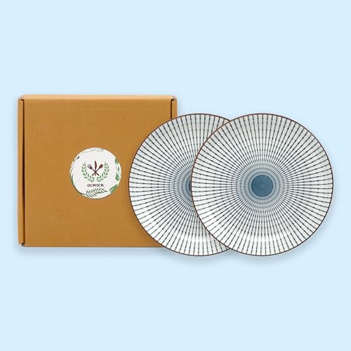 Image of Japanese Style 8-Inch Ceramic Round Dinner Plate - Microwave & Dishwasher Safe, 20.4x4.3cm Porcelain Dish for Seafood, Appetizers & Snacks, Spring (2 Piece)