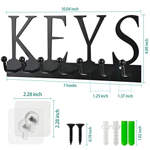Happyhapi Key Holder For Wall, Key Organizer, Wall Key Holder, Key Hanger For Wall, Nail-Free Key Holder With 7 Hooks Rack Hanger For Entryway, Front Door, Hallway, Office, Matte Black 10X4X1Inches #TOP1