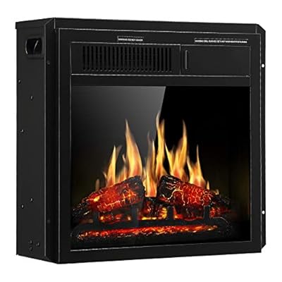 JAMFLY Electric Fireplace Insert 18" Freestanding Heater with 7 Log Hearth Flame Settings and Remote Control,1500w,Black