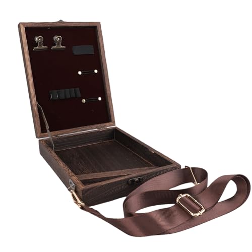 Diydeg Writers Messenger Wood Box, Retro Artist Tool Bag with Hinged Lid Front Clasp, Portable Artist Tool Storage Postman Bag Sketch Art Easel for Brushes, Pens & Outdoor Painting