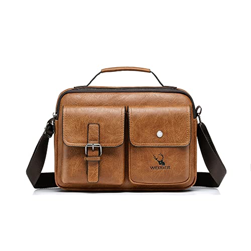 Atgbiem Sacoche Homme bandouliere Rétro Petit Sacs à Main Homme Sac Crossbody Business Sacoche Travail Homme Plusieurs Poches Sac Homme Brun Cover