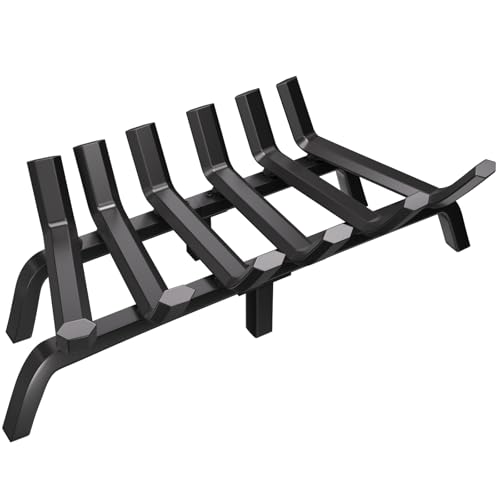 AMAGABELI GARDEN & HOME Fireplace Grate Log Holder 24 Inch Firewood Burning Rack Heavy Duty Wrought Iron Solid Steel for Chimney Hearth Fire Pit Outdoor Kindling Tools Wood Stove Accessories