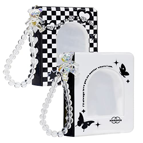 2 soportes para tarjetas de fotos Kpop de 3 pulgadas, mini álbum de tarjetas fotográficas Kpop, 40 compartimentos con bonita pulsera, soporte para tarjetas de fotos (blanco) Cover