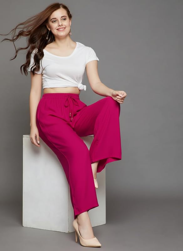 Image of Super Soft Viscose Rayon Flared Palazzo Pants for Women Stylish Wide Leg Straight Relaxed Fit Casual Ethnic Office Wear