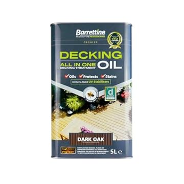 Barrettine Decking Oil (Dark Oak, 5L) - UV & Fade Resistant All-in-One Outdoor Decking Treatment, Water Repellent Deck Oil for Exterior Timber & Structures