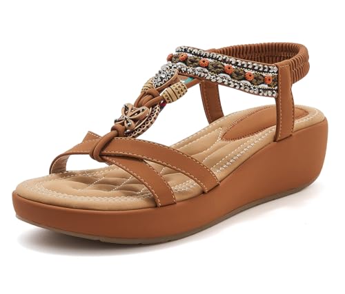 Sandales de cheville à strass compensées pour pieds sensibles