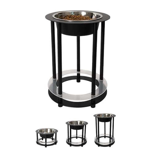 PETCOMO Elevated Dog Bowls, 32oz Stainless Steel Bowl, 3 Height Adjustable Single Dog Bowl Stand Raised Water Feeder for Large, Medium, Small Dog(Bowl Included) - MK2072A(Black)