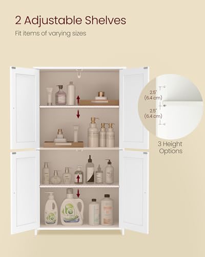 VASAGLE Floor Storage Cabinet, Shaker Cabinet with 2 Adjustable Shelves, 4 Doors, Tall Freestanding Organizer Unit, for Kitchen Bathroom Living Room, Cloud White UBBC553WH01S - Image 6