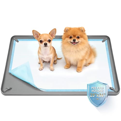 Image of Pee Pad Holder for Dogs,25 x 36 Inch Dog Potty Tray with Silicone Clips Dog Puppy Pad Tray,Non-Slip Leak-Proof High Edge Silicone Puppy Pee Tray Mat for Home Floor Protection