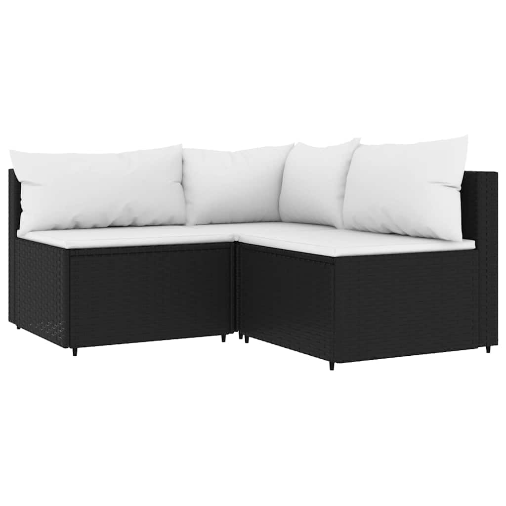 Salon de Jardin 4 Places en Résine Tressée Noir avec Coussins, Ensemble Modulaire de Meubles d'Extérieur avec Table en Verre Trempé pour Terrasse et Jardin, Confortable et Résistant aux Intempéries