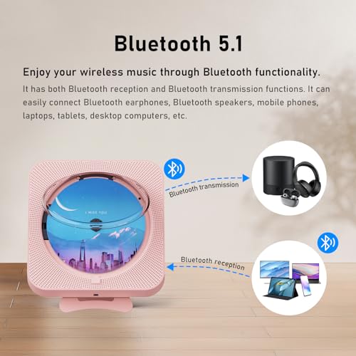 MICOCIOUS Leitor de CD portátil com leitor de CD Bluetooth para tocadores de música de CD domésticos