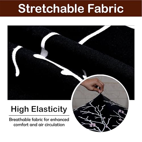 Image of Eleganta Stretchable Elastic Boss Office Chair Cover with Handle Covers, Polyester Spandex, Branch Black (Pack of 4)