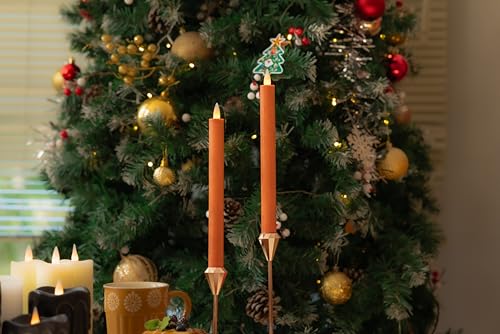Image of Flameless Taper Candles Flickering with Remote and Timer, 3D Moving Flame Taper Candle Battery Operated to 400 Hours, 9 Inch Window Candles, (Orange)