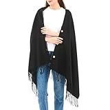 Alpine Swiss Womens Shawl Evening Wrap Pashmina Large Scarf Fringe Cape Poncho Black