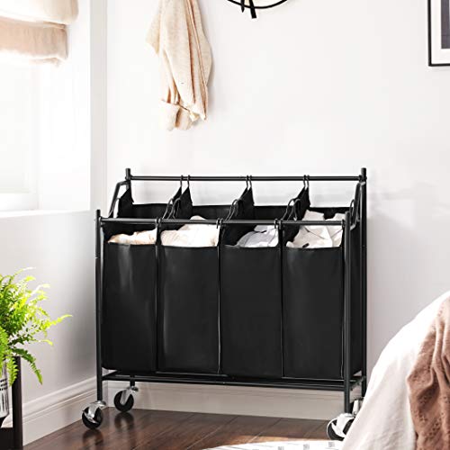 Songmics 4-Bag Laundry Cart Sorter, Rolling Laundry Basket Hamper, With 4 Removable Bags, Casters And Brakes, Black Urls90H #TOP1